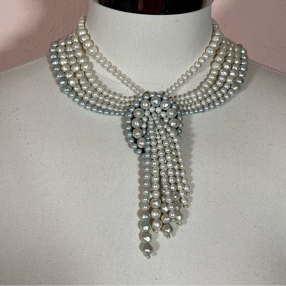 Antique Vintage Maximalism Waterfall Pearl Victorian Choker festoon Necklace - Picture 17 of 17